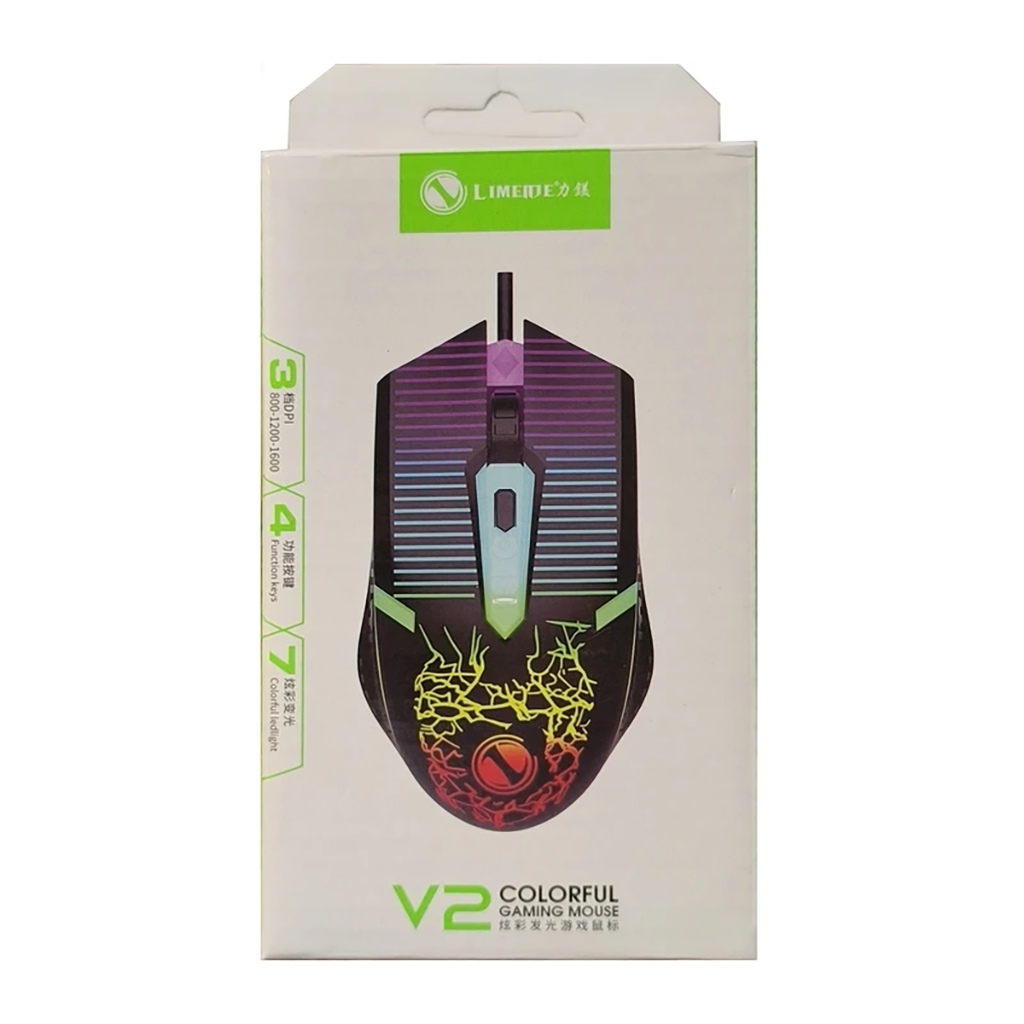 ماوس گیمینگ سیم دار  لایماید مدل V2، دارای 4 کلید، دقت 1600 DPI، وزن 200 گرم نو